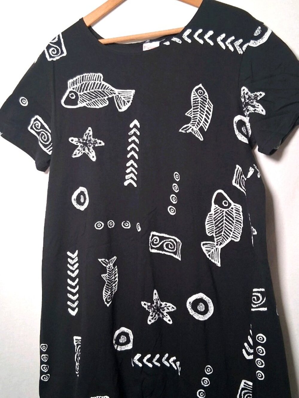 Kisses And Hugs Dress XL Black Knit Cotton Black Fish Beach Vacation Coastal - Picture 2 of 12